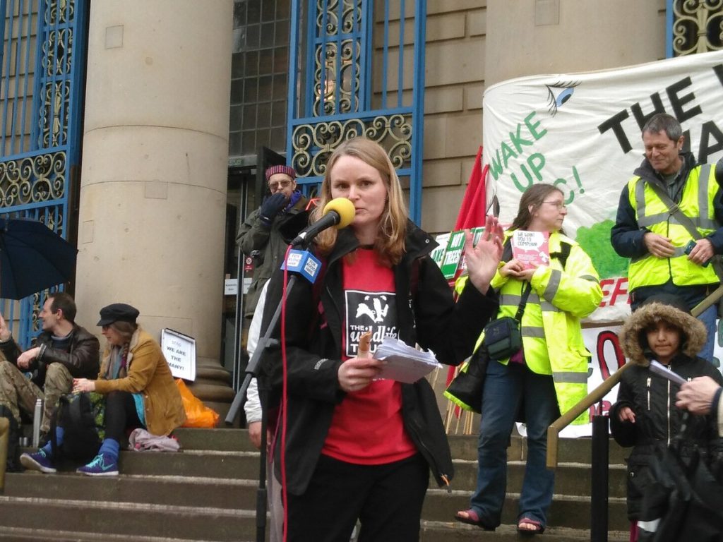 Dr Nicky Rivers speaking at a street tree rally