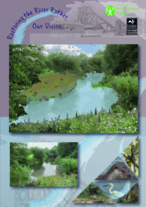 A poster showing the river as it is now and a representation of a new sloping bank