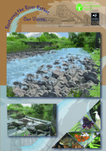 A poster showing the weir as it is now and how it would look after restoration