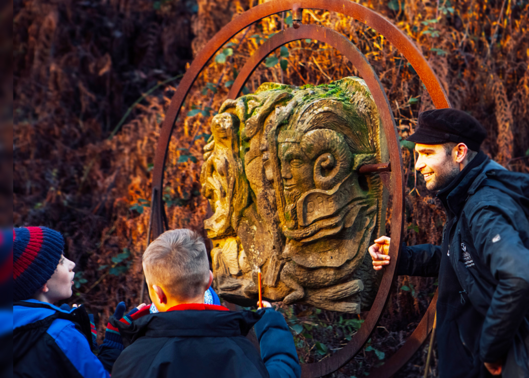 Children investigating sculptures at Stoneface creative