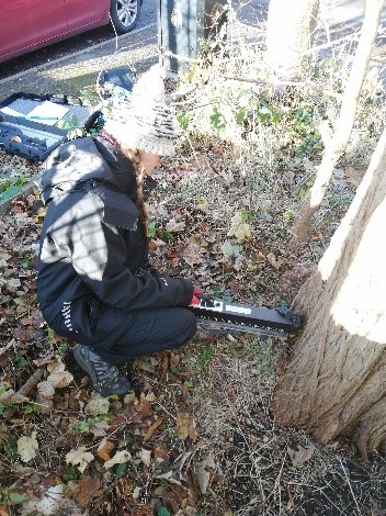 Using a resistograph to measure decay inside a tree for an assignment. This was possible due to the opportunity to shadow a Tree Officer.