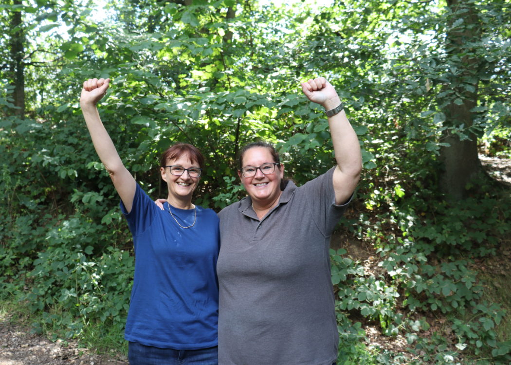 Sandra Fretwell-Smith and Claire Baker of Owlthorpe Fields Action Group celebrate the new Local Wildlife Site