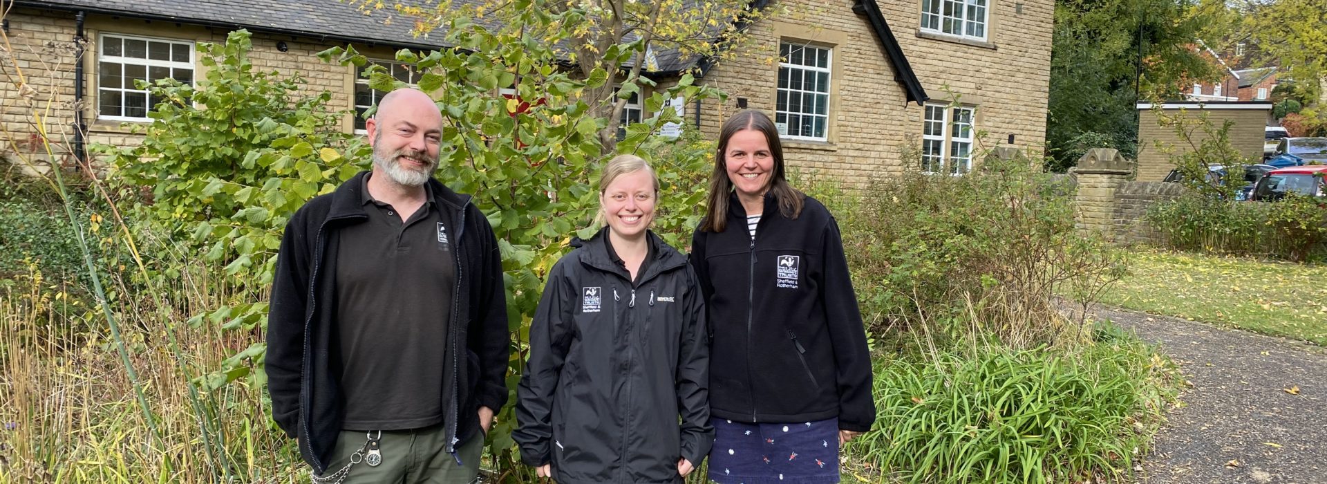 The South Yorkshire Woodland Partnership team - Matt, Alex and Lisa - outside Sheffield and Rotherham Wildlife Trust offices