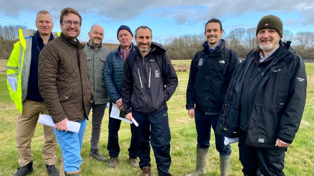 Alex Stafford, MP for Rother Valley visits the site for Rotherham Rivers Restoration 3 project, along with representatives of Sheffield & Rotherham Wildlife Trust, the Environment Agency and National Highways