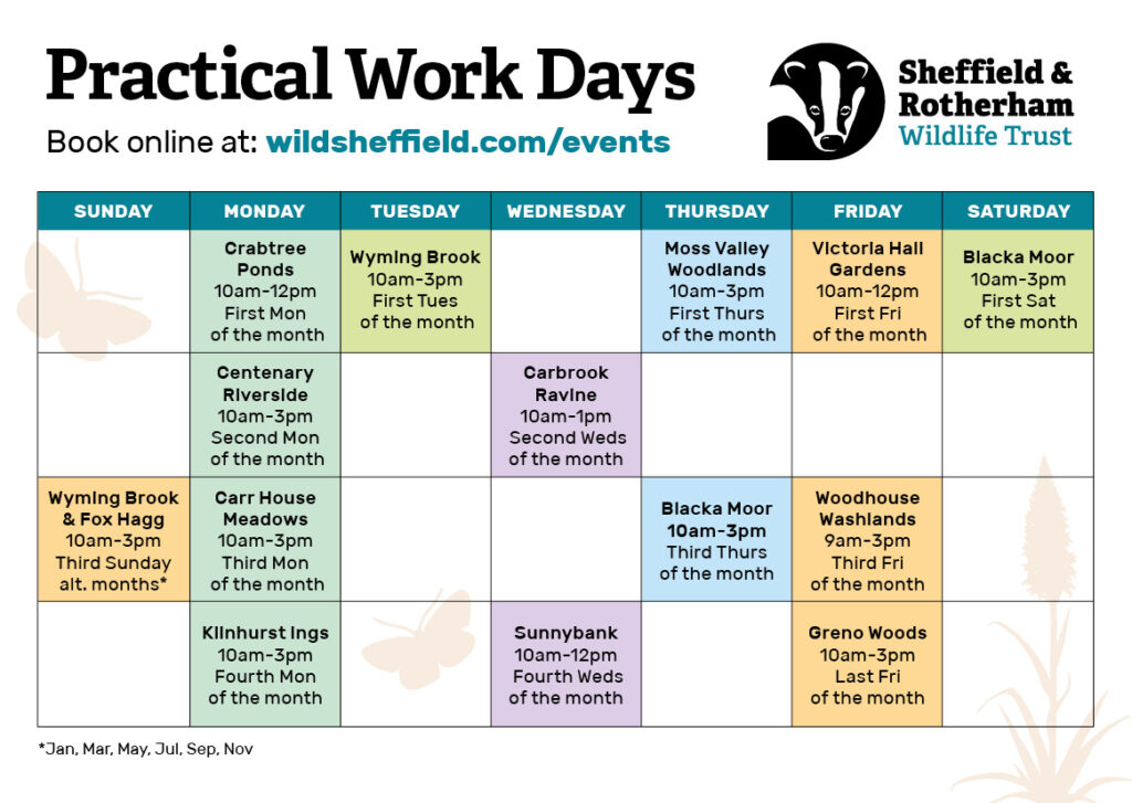 Monthly calendar of practical conservation task days