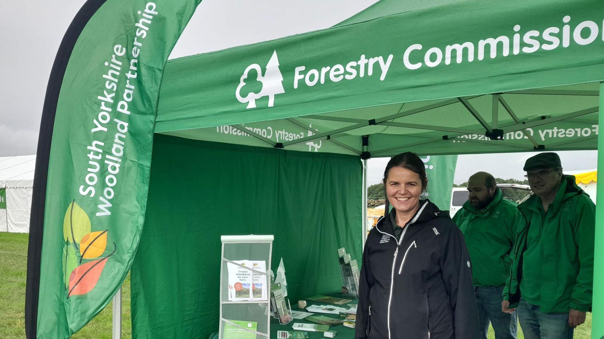 Alex Evans at the Forestry Commission stand at Honley Show on behalf of South Yorkshire Woodland Partnership