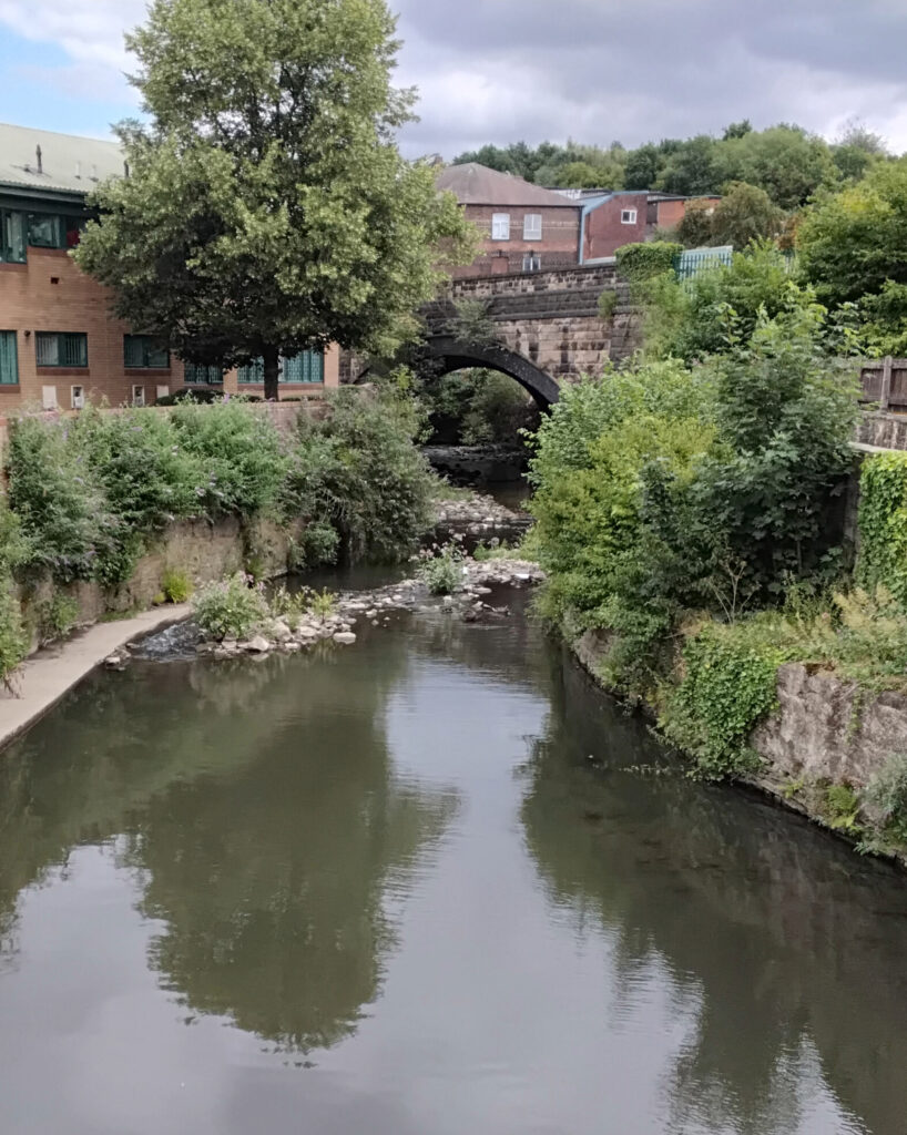 View of the River Sheaf from London Road Bridge in Sheffield